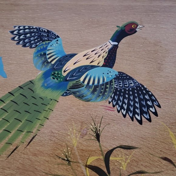 Woodware Like Serving Tray Platter Pheasant Scene Handles Rectangle - Picture 2 of 12